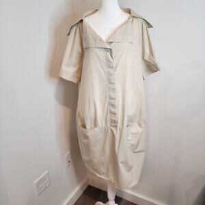 Cos Womens 8 Beige Shirt Utility Midi Shift Dress Cotton Oversized Short Sleeve